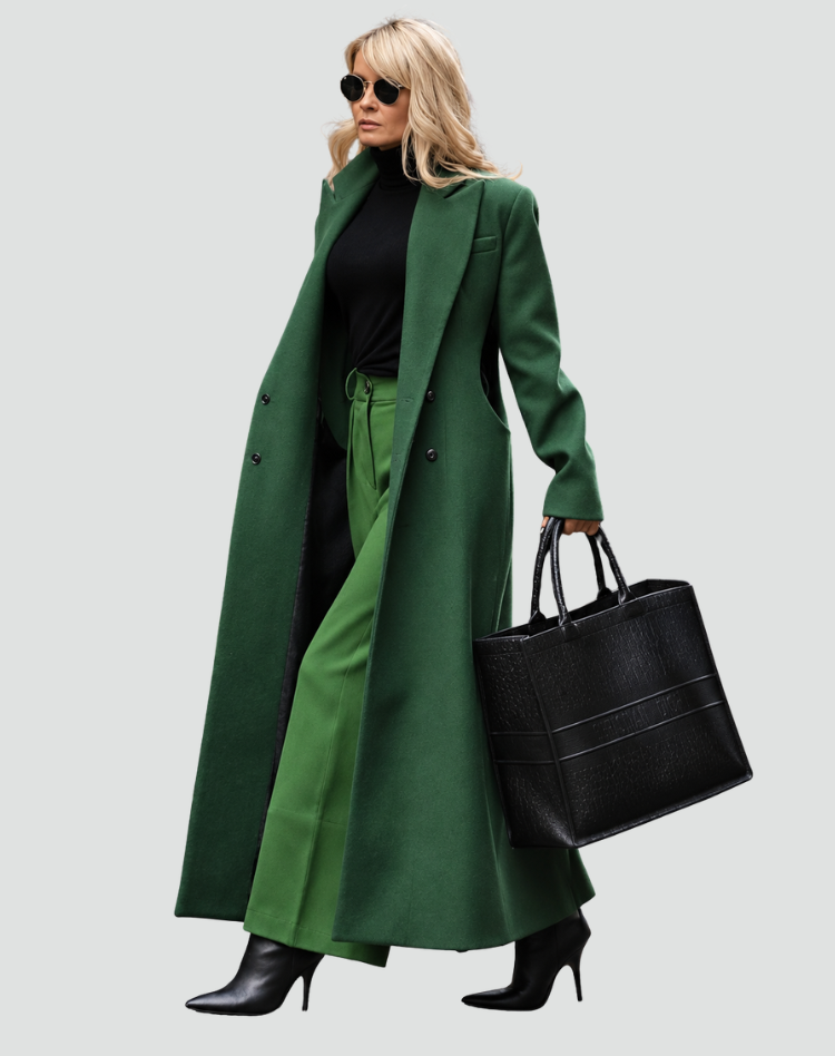 Lang Frakke Dame Varm Oversize Vinterfrakke med Revers og Lommer