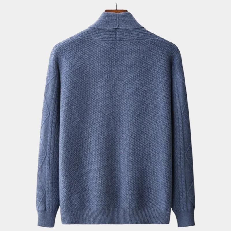 Strik Cardigan Herre Varm Kabelstrikket Striktrøje med Sjalskrave og Lommer