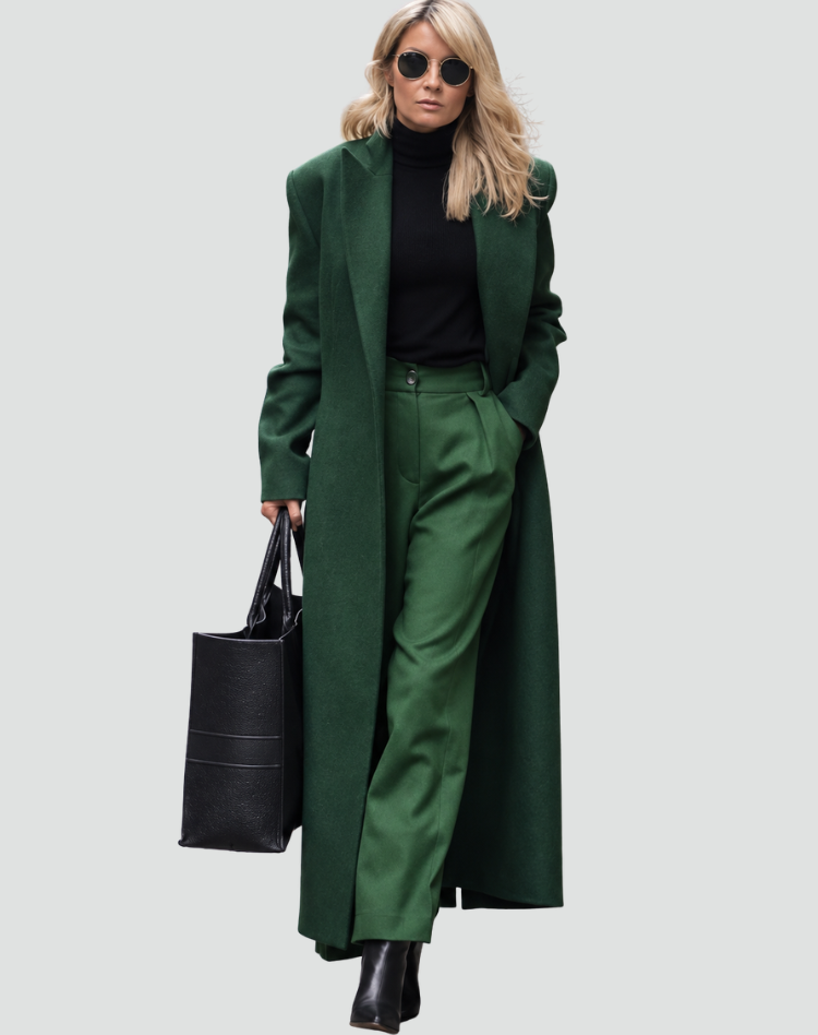 Lang Frakke Dame Varm Oversize Vinterfrakke med Revers og Lommer
