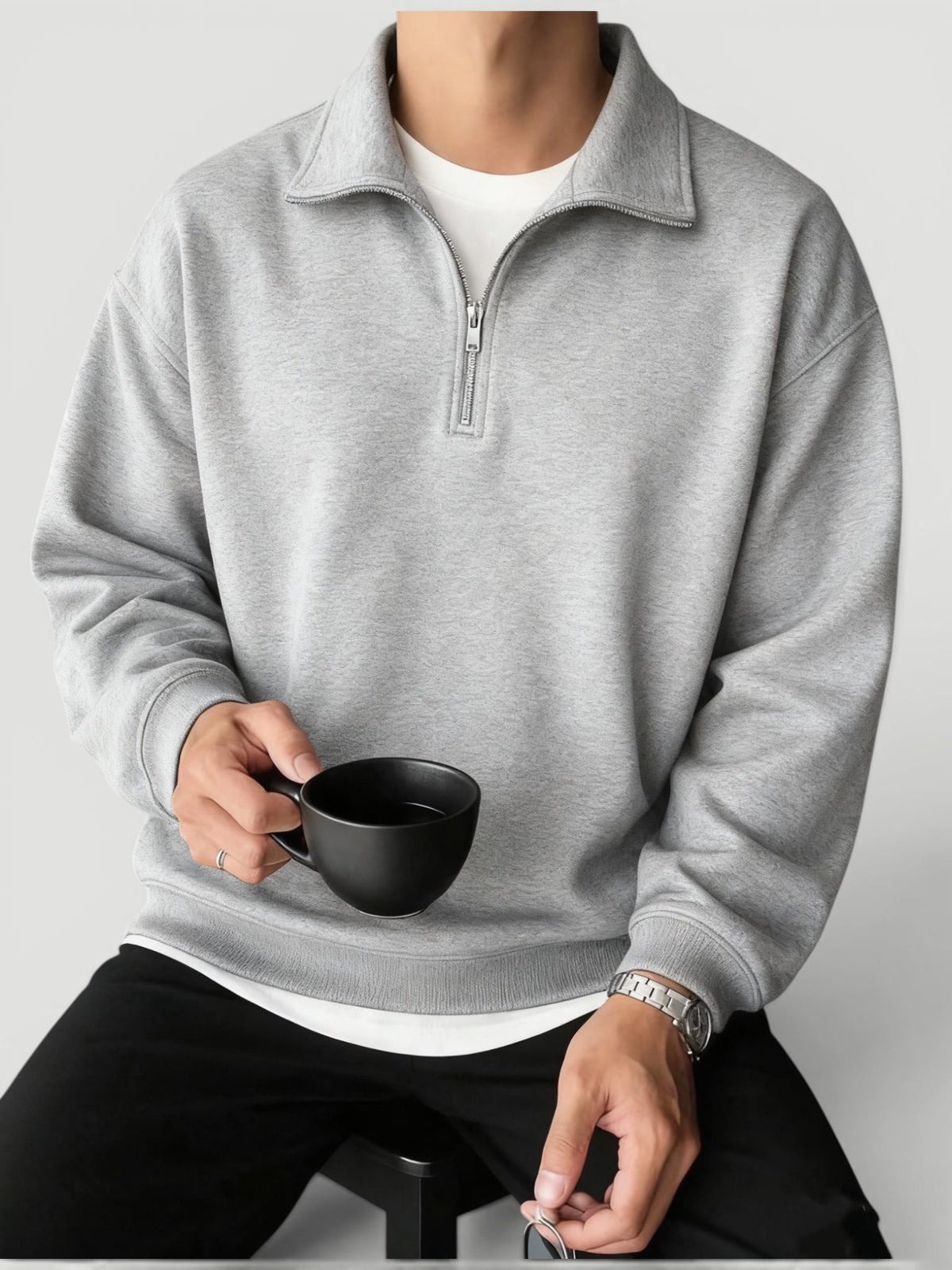 Letvægts quarter-zip pullover til mænd med lynlås
