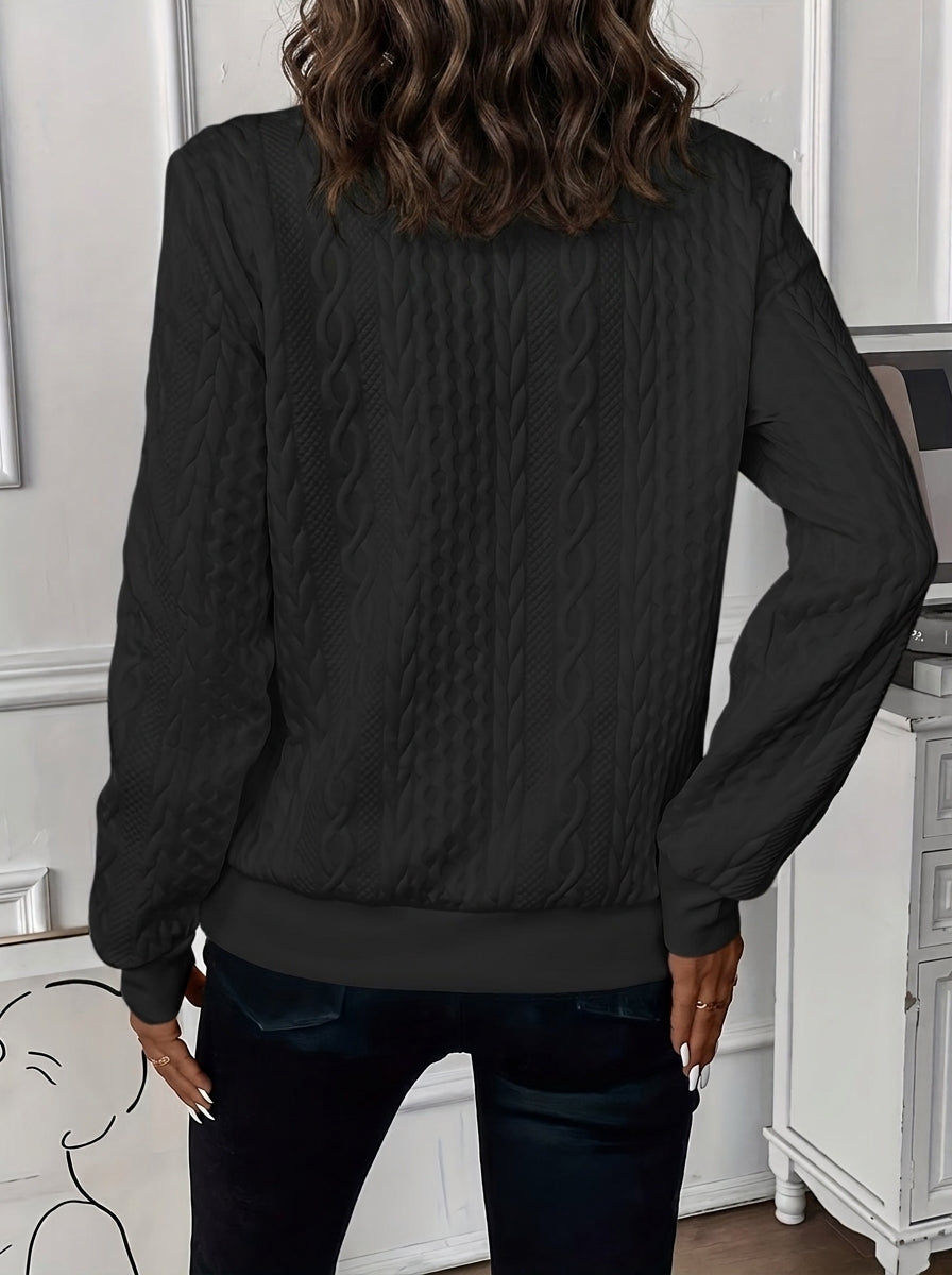 Half Zip Sweatshirt Dame Varm Pæn med Kabelmønster og Ribkanter Trøje