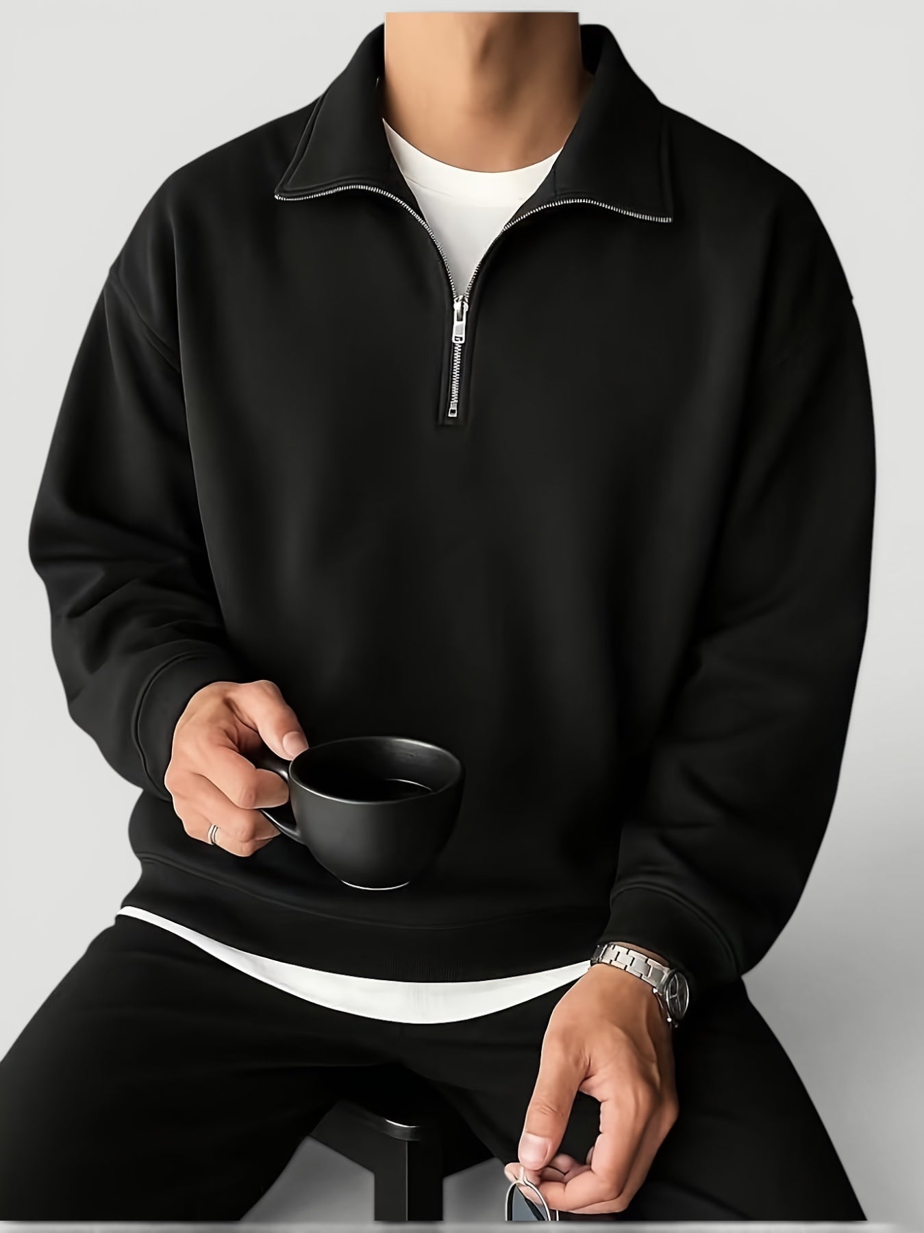 Letvægts quarter-zip pullover til mænd med lynlås