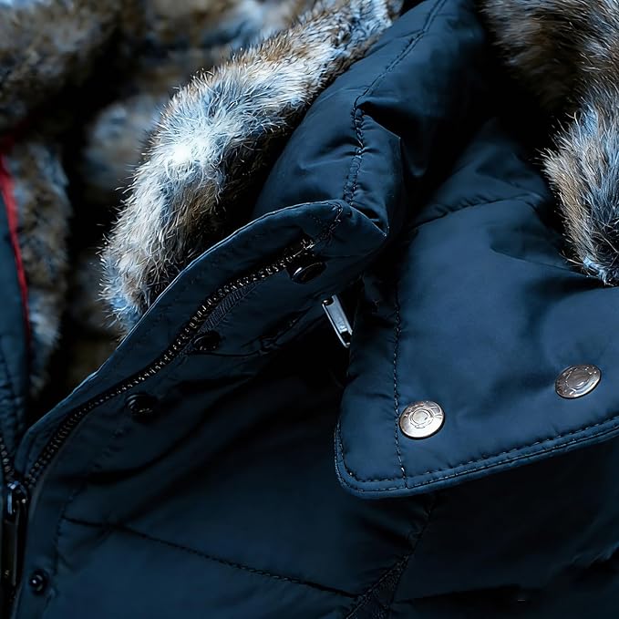 Vinterjakke Dame Halvlang Varm Quiltet Parka med Pels på Hætten