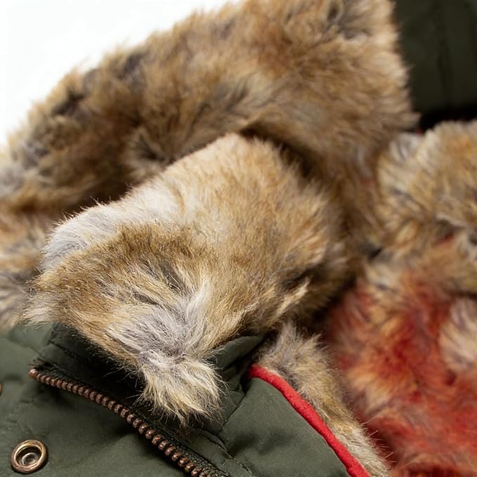 Vinterjakke Dame Halvlang Varm Quiltet Parka med Pels på Hætten