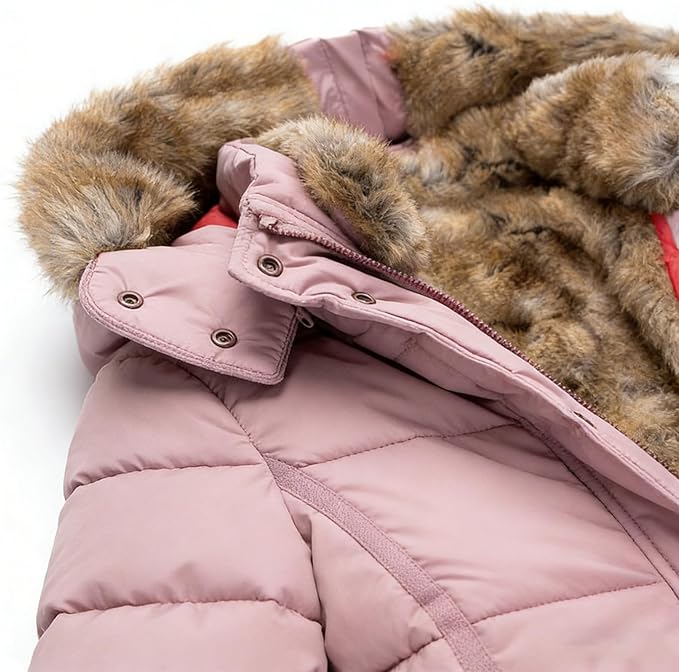 Vinterjakke Dame Halvlang Varm Quiltet Parka med Pels på Hætten