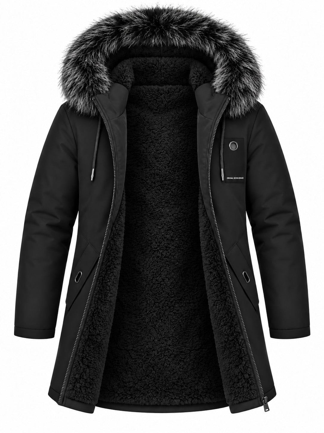 Parka Herre Varm Halvlang med Pels på Hætten og Lynlås Vinterjakke