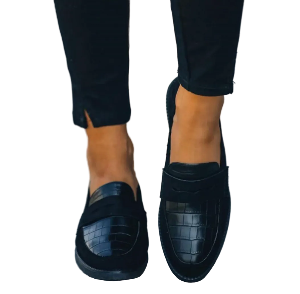 Loafers damer – vegansk læder med blank tekstureret slip-on