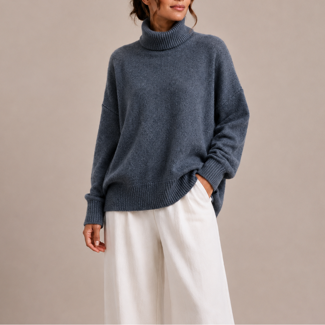Striktrøje Dame Varm Højhalset Sweater Oversize med Ribkanter