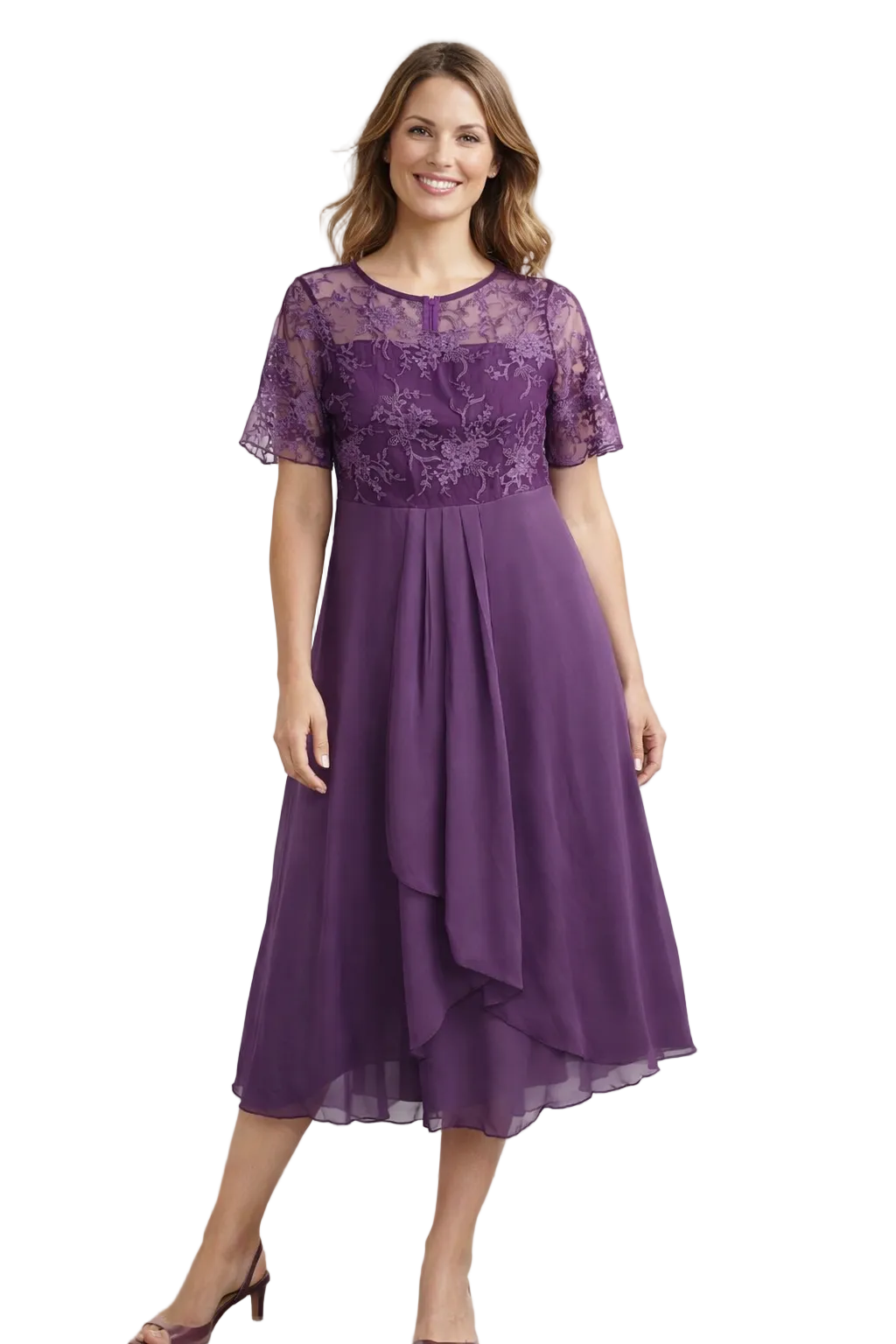 Blonde midikjole damer – blomstret overdel og chiffon nederdel
