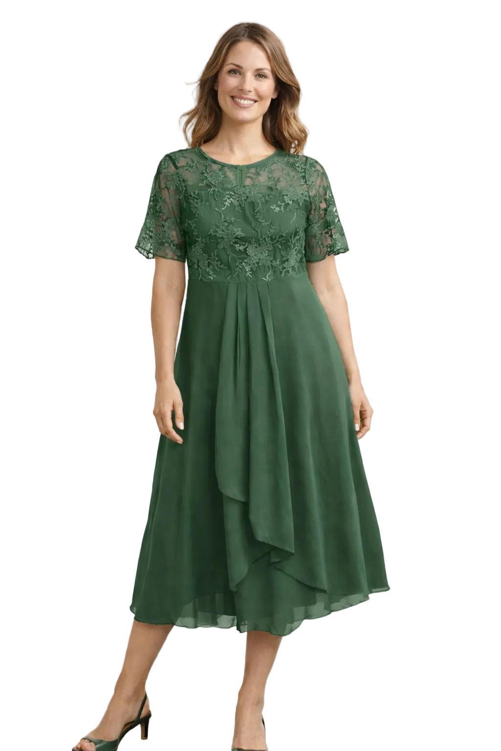 Blonde midikjole damer – blomstret overdel og chiffon nederdel