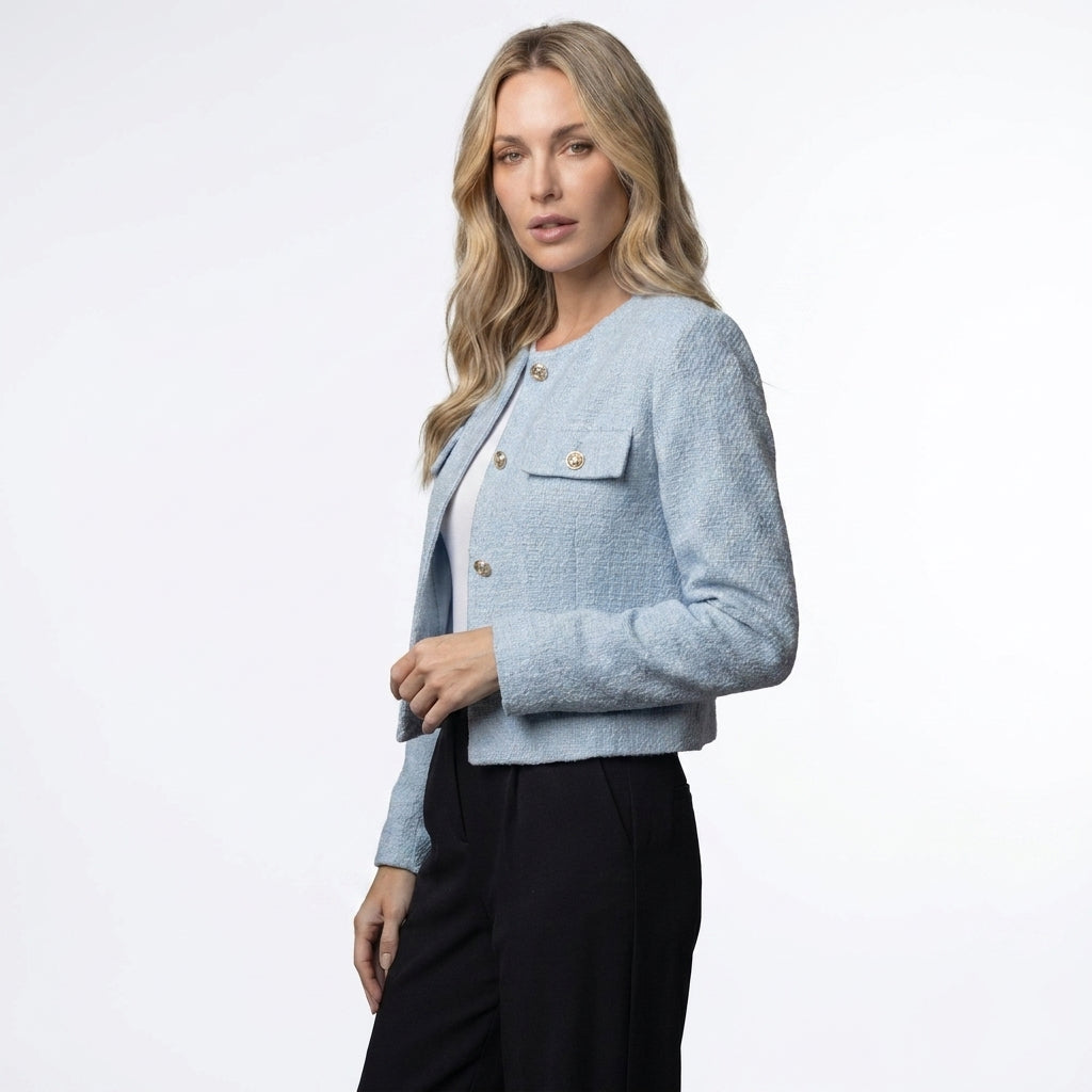 Kort tweedblazer til kvinder med guldknapper