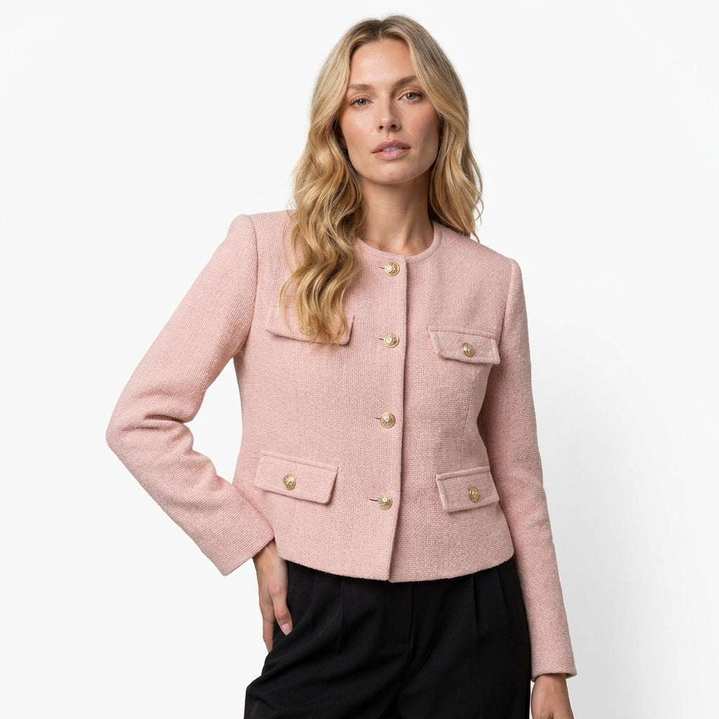 Kort tweedblazer til kvinder med guldknapper