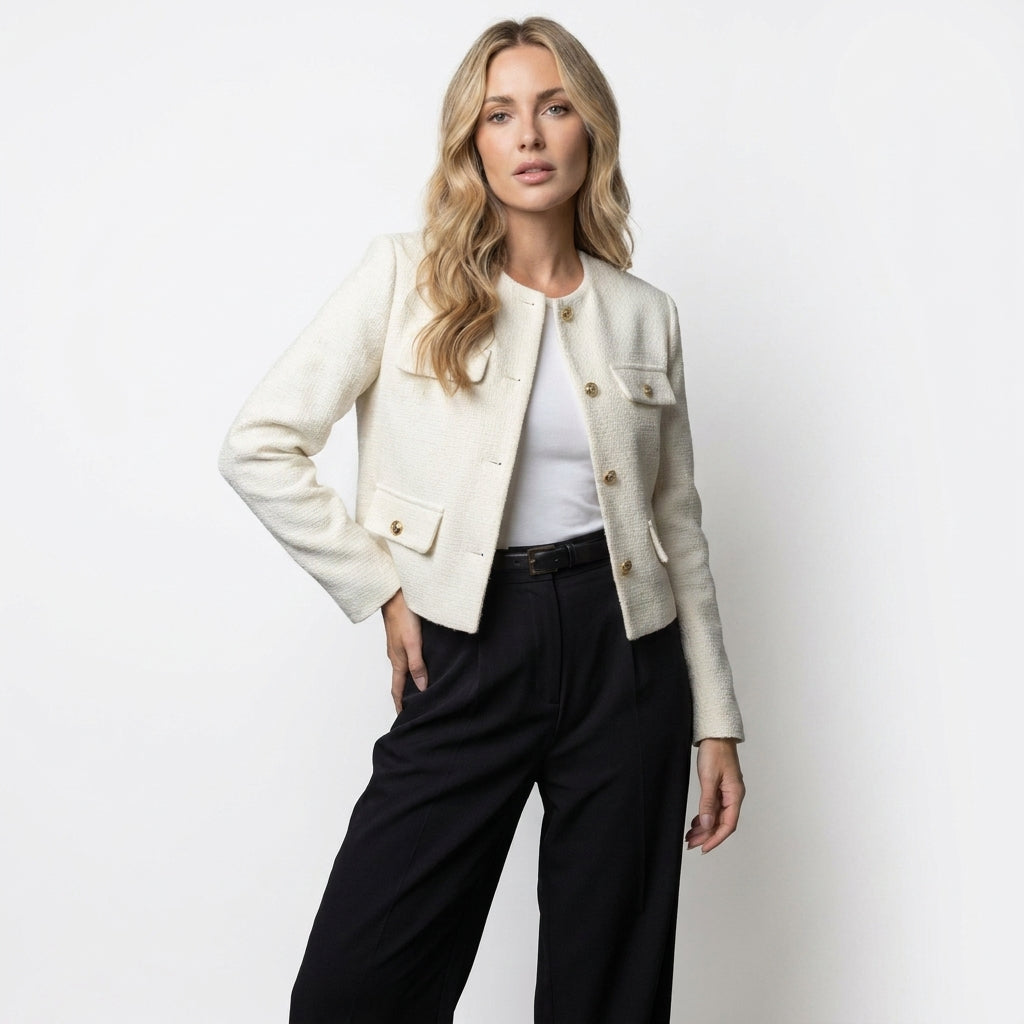 Kort tweedblazer til kvinder med guldknapper