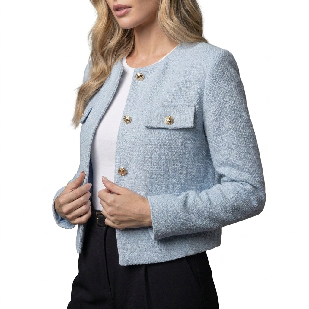 Kort tweedblazer til kvinder med guldknapper