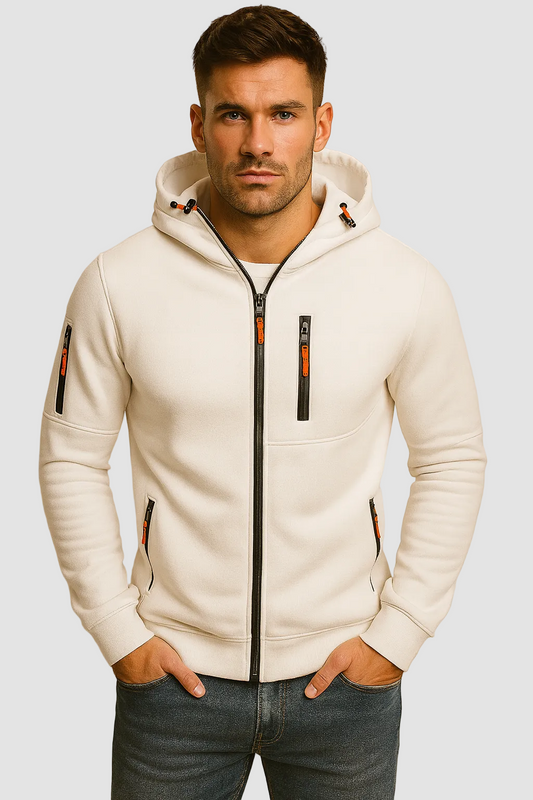 Zip Hoodie Herre Varm Sporty med Lynlåslommer på Bryst og Ærme Hættetrøje