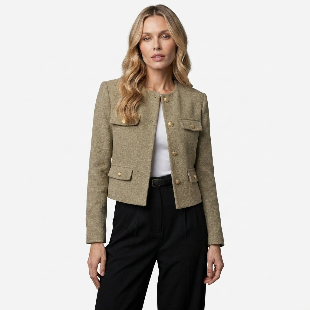 Kort tweedblazer til kvinder med guldknapper
