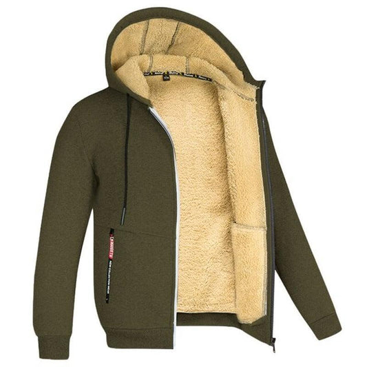 Hættetrøje Herre Varm Foret Zip Hoodie med Teddyfor og Lommer