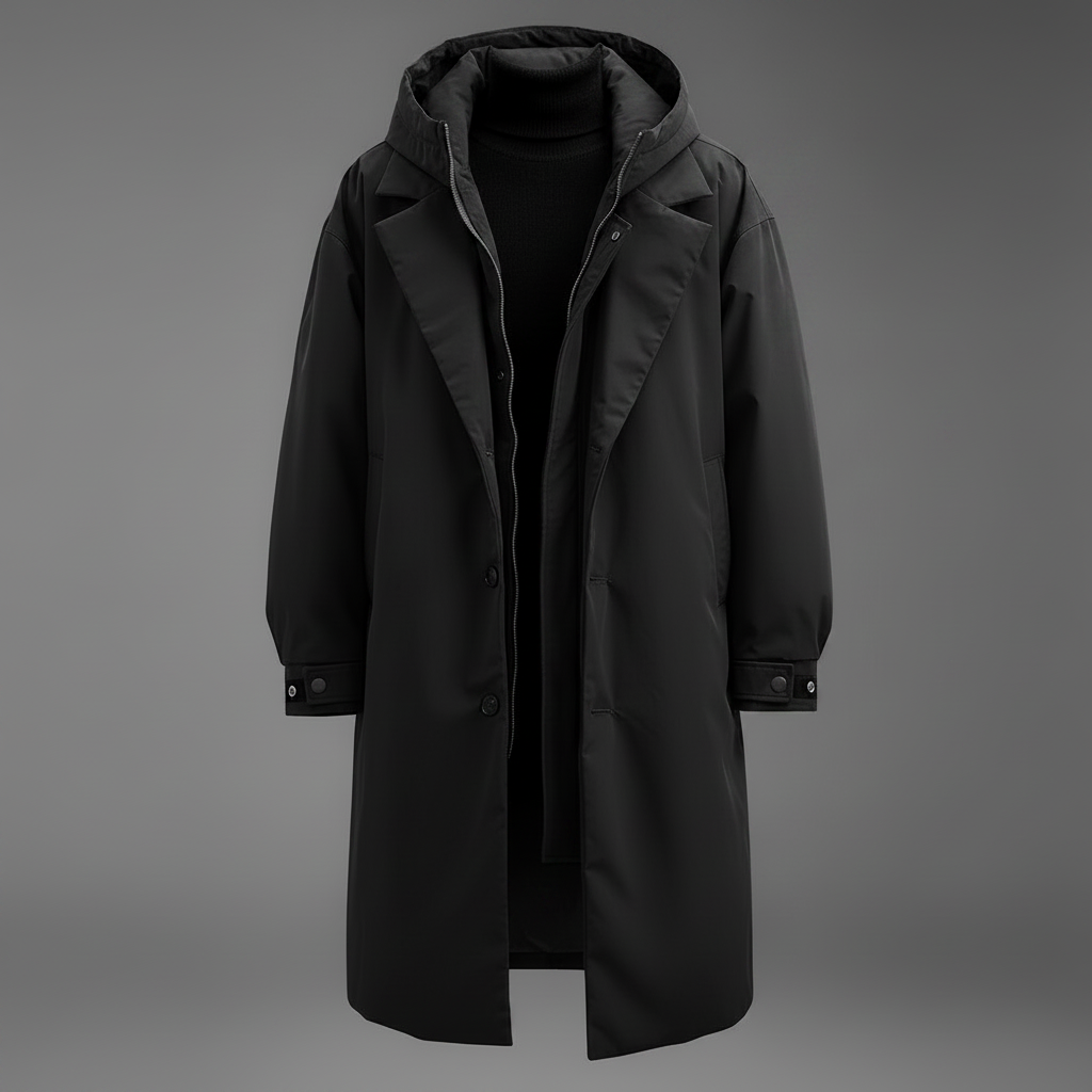 Stilfuld lang trenchcoat med hætte til mænd