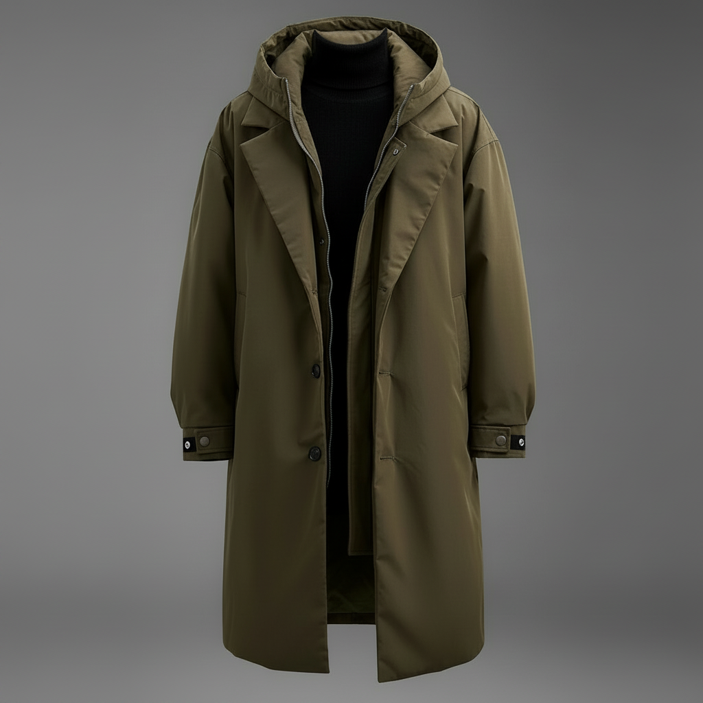 Stilfuld lang trenchcoat med hætte til mænd