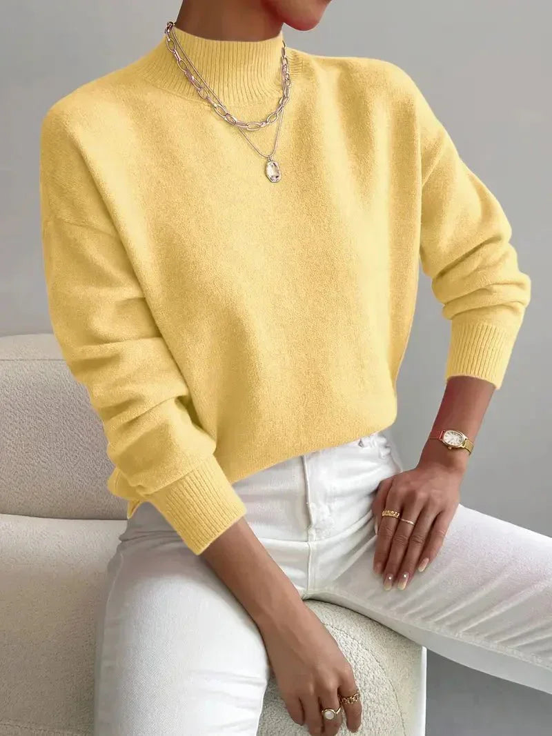 Striktrøje Dame Varm Blød med Høj Hals og Sænkede Skuldre Sweater
