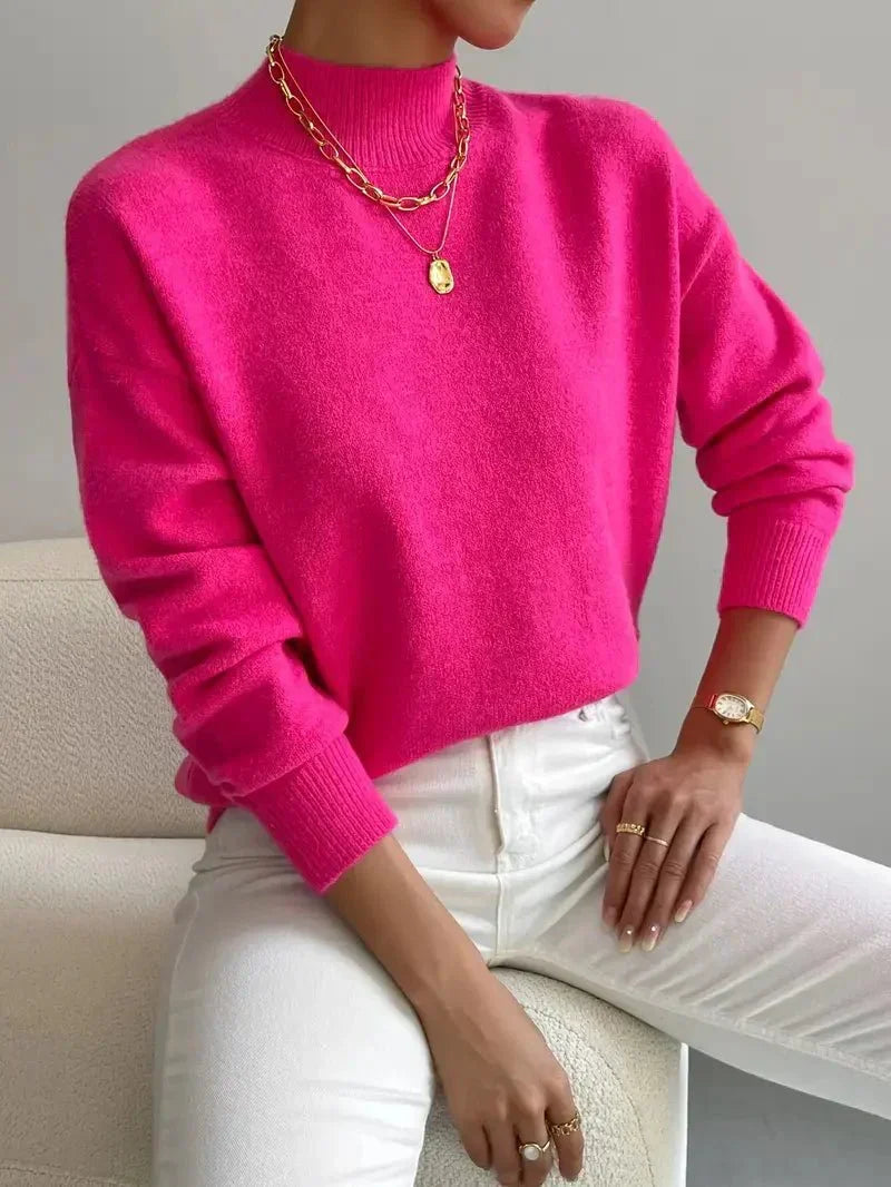 Striktrøje Dame Varm Blød med Høj Hals og Sænkede Skuldre Sweater