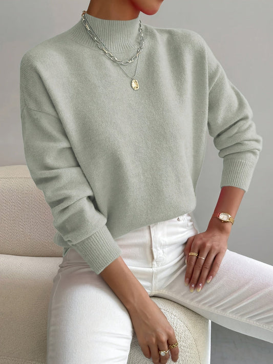 Striktrøje Dame Varm Blød med Høj Hals og Sænkede Skuldre Sweater