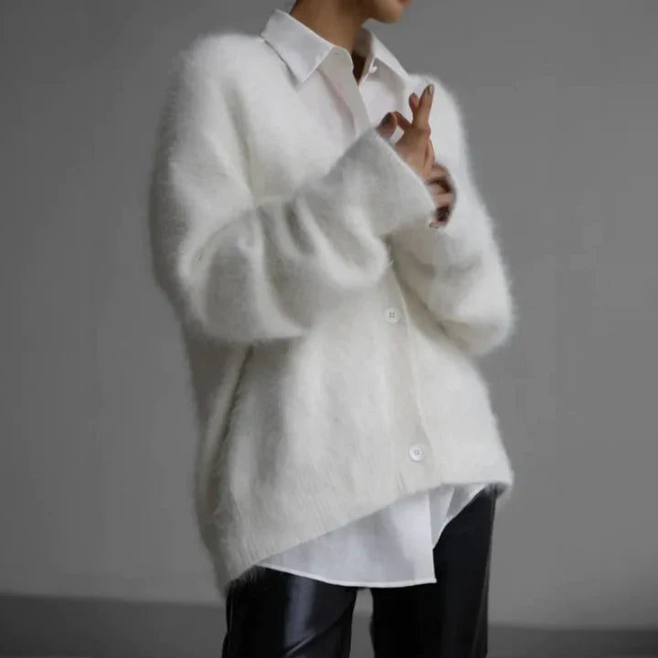 Strik Cardigan Dame Varm Luftig Oversize med V-hals og Knapper Striktrøje