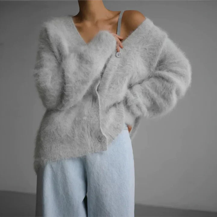 Strik Cardigan Dame Varm Luftig Oversize med V-hals og Knapper Striktrøje