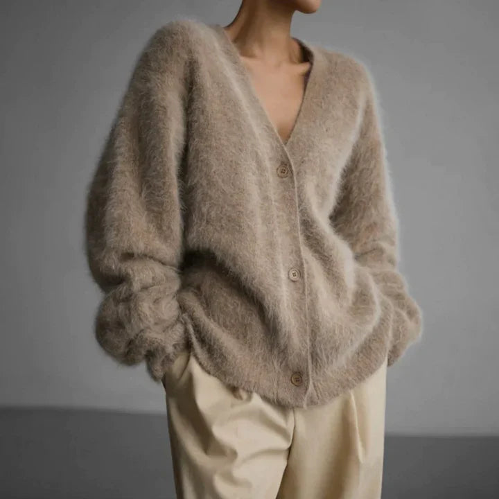 Strik Cardigan Dame Varm Luftig Oversize med V-hals og Knapper Striktrøje