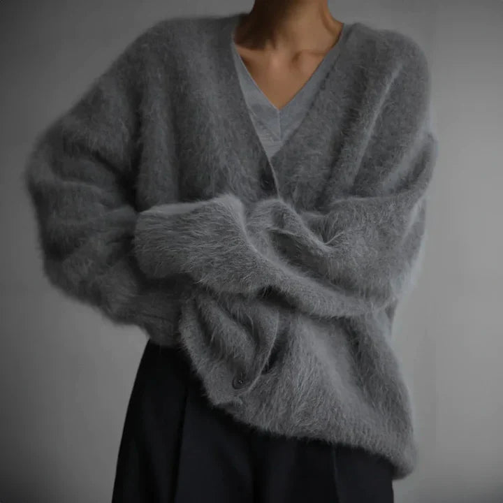 Strik Cardigan Dame Varm Luftig Oversize med V-hals og Knapper Striktrøje