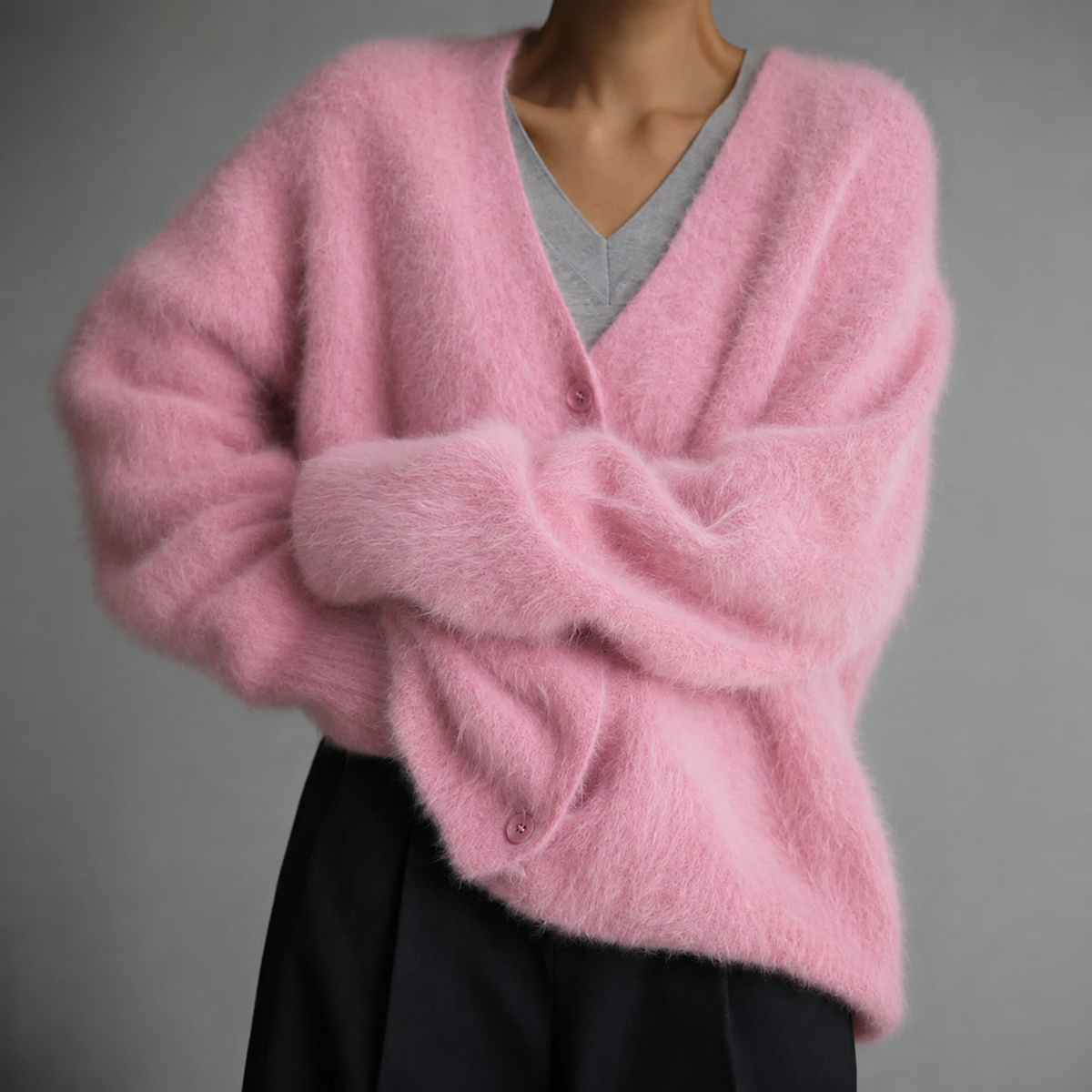 Strik Cardigan Dame Varm Luftig Oversize med V-hals og Knapper Striktrøje