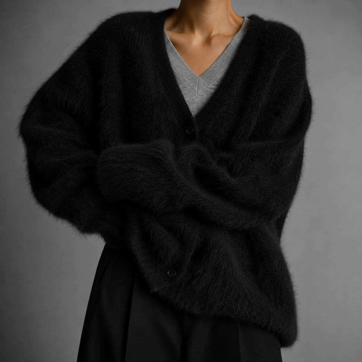 Strik Cardigan Dame Varm Luftig Oversize med V-hals og Knapper Striktrøje