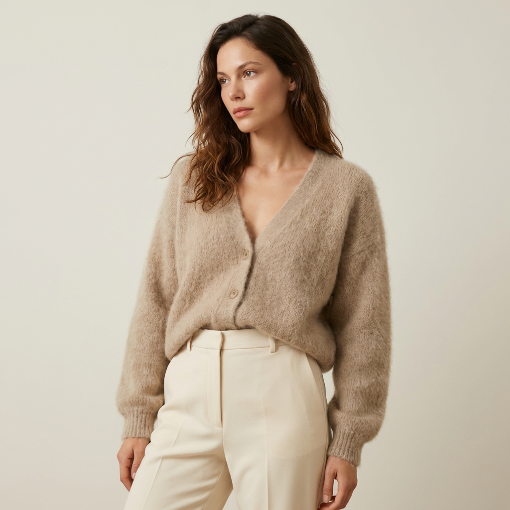 Strik Cardigan Dame Varm Luftig Oversize med V-hals og Knapper Striktrøje