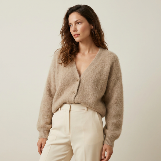 Strik Cardigan Dame Varm Luftig Oversize med V-hals og Knapper Striktrøje