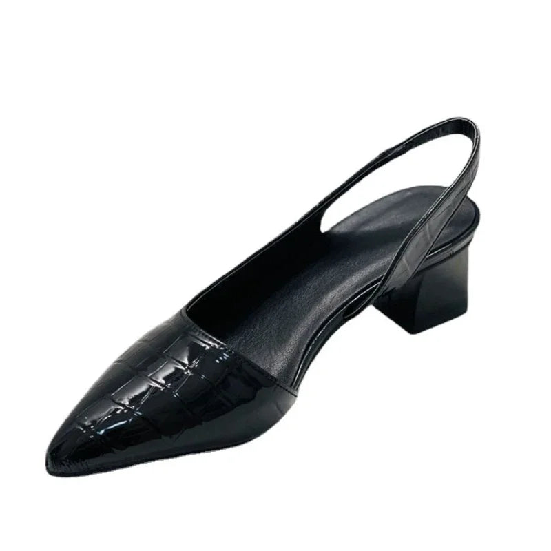 Slingback pumps damer – spids tå i kunstlæder med hæl