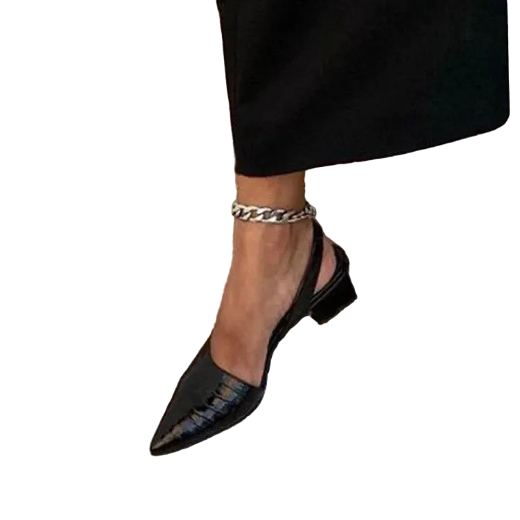 Slingback pumps damer – spids tå i kunstlæder med hæl