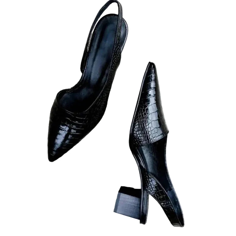 Slingback pumps damer – spids tå i kunstlæder med hæl