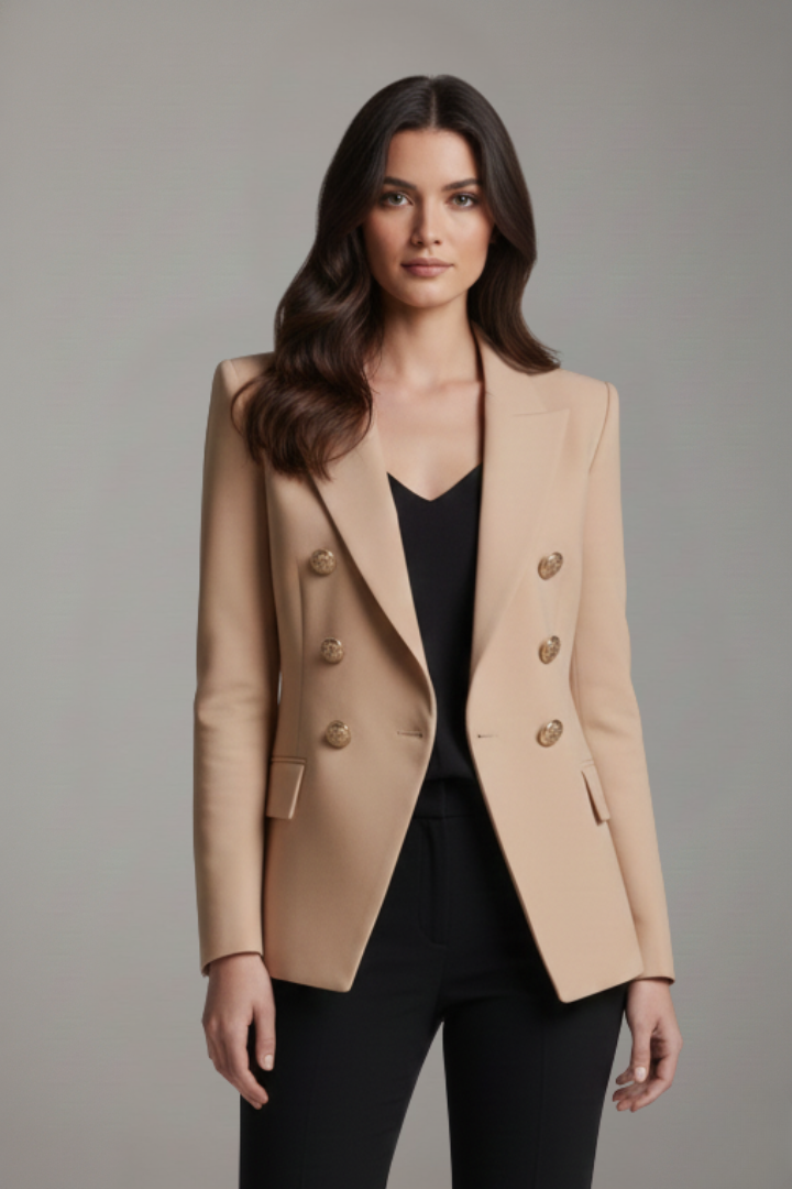 Dobbeltradet blazer med guldfarvede knapper til damer
