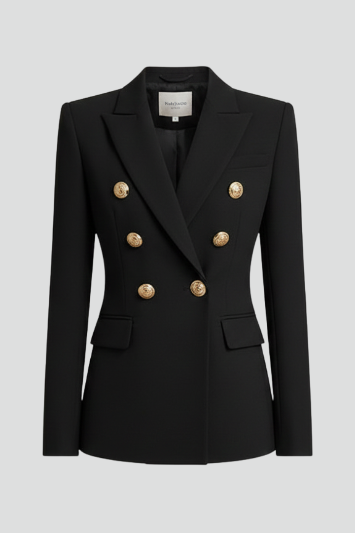 Dobbeltradet blazer med guldfarvede knapper til damer
