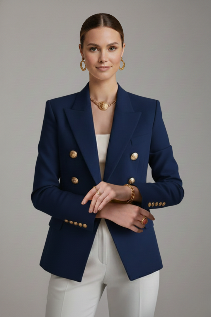 Dobbeltradet blazer med guldfarvede knapper til damer