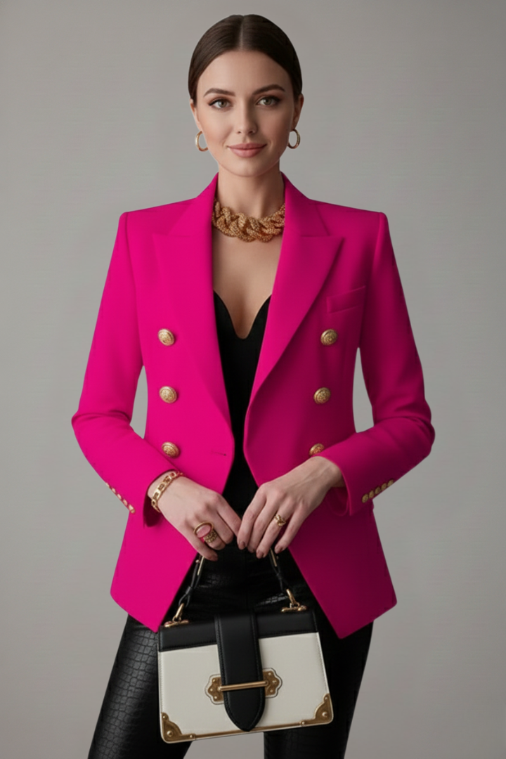 Dobbeltradet blazer med guldfarvede knapper til damer