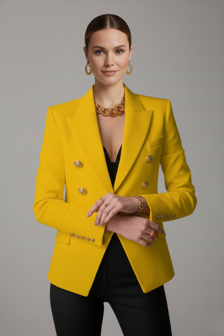 Dobbeltradet blazer med guldfarvede knapper til damer