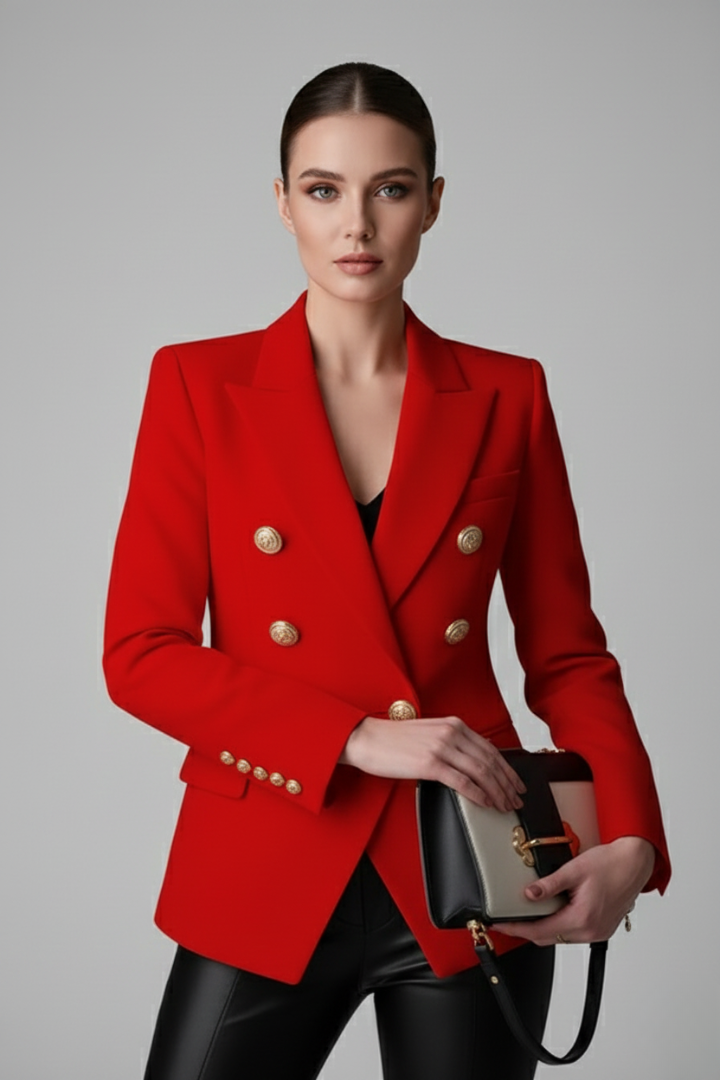 Dobbeltradet blazer med guldfarvede knapper til damer