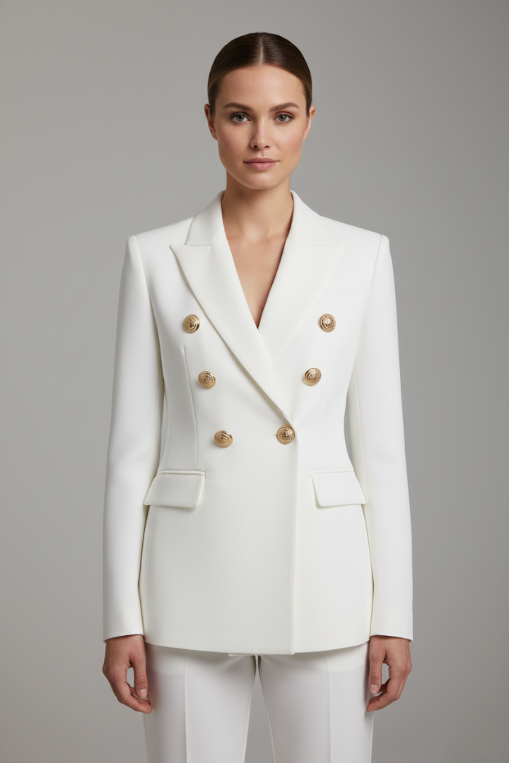 Dobbeltradet blazer med guldfarvede knapper til damer