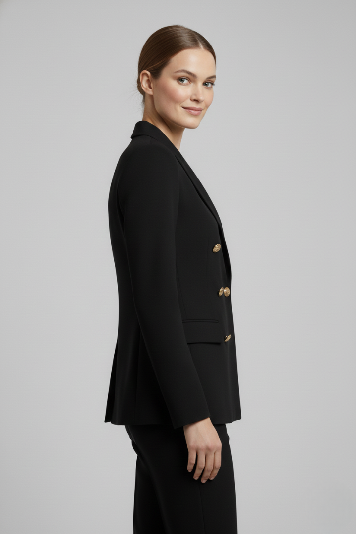 Dobbeltradet blazer med guldfarvede knapper til damer