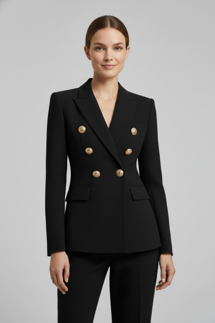 Dobbeltradet blazer med guldfarvede knapper til damer