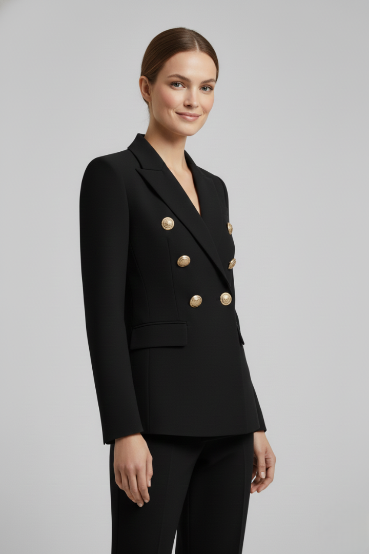 Dobbeltradet blazer med guldfarvede knapper til damer
