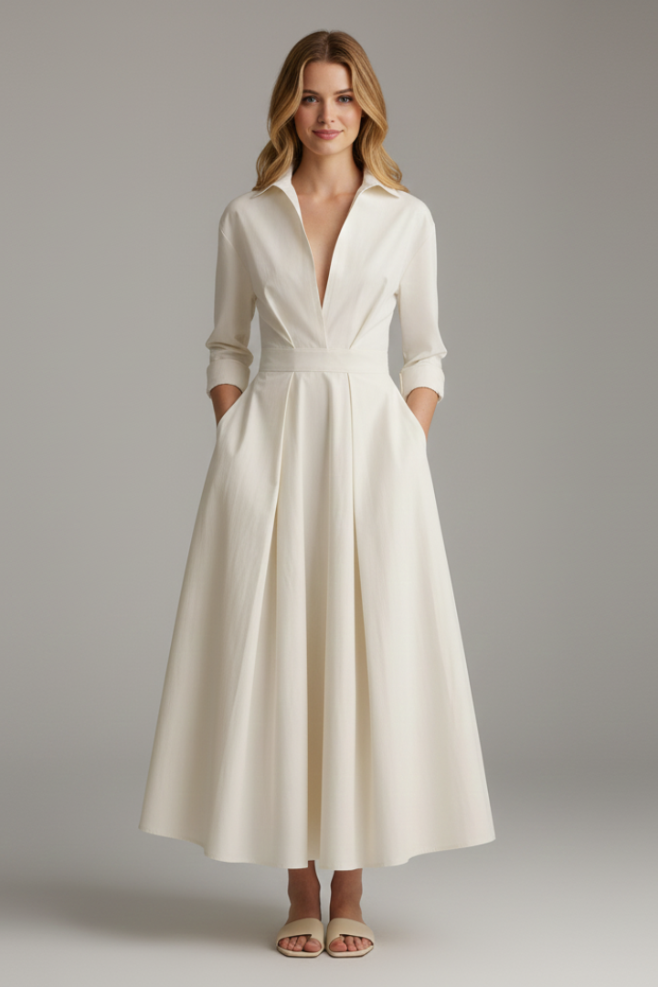 Elegant midikjole med krave og knapper