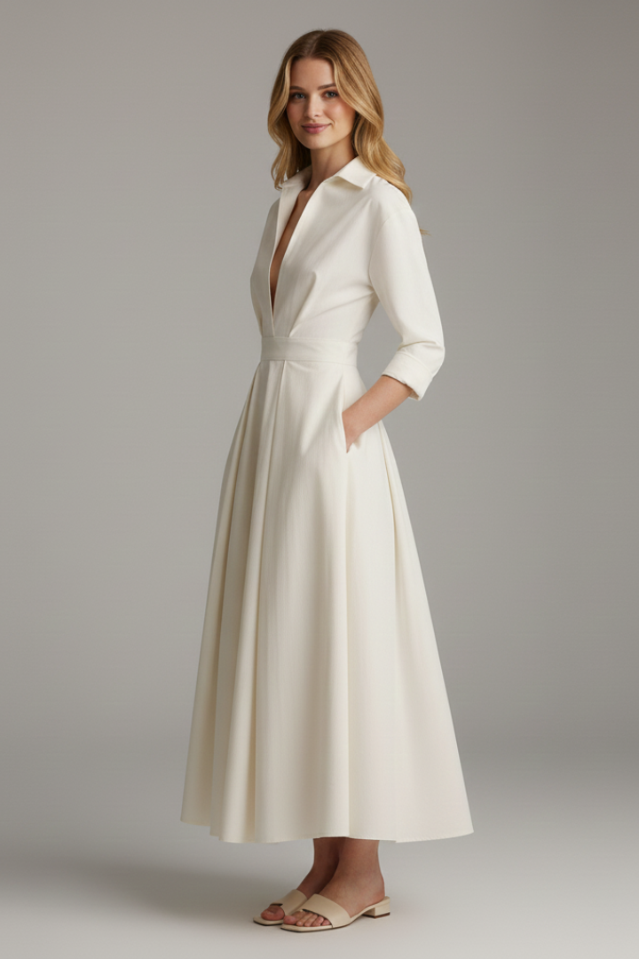 Elegant midikjole med krave og knapper