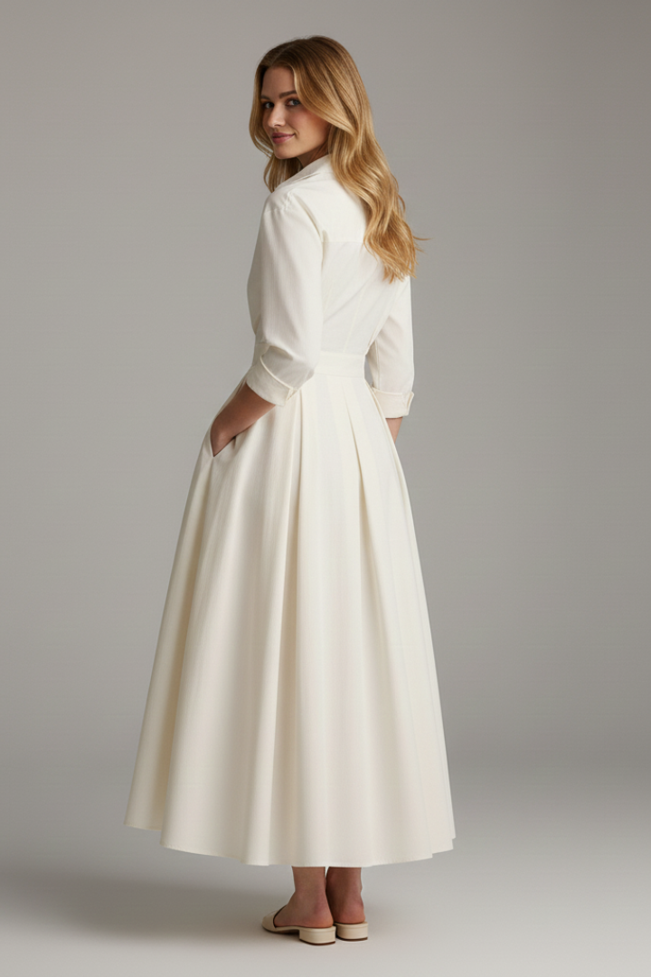 Elegant midikjole med krave og knapper